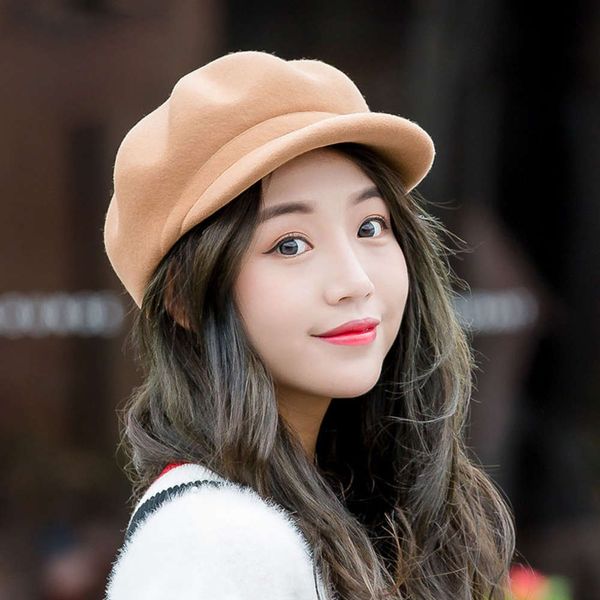 

hat children autumn winter casual versatile fashion british duck tongue wool warm octagonal, Blue;gray