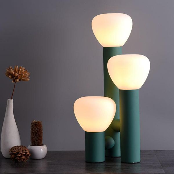 

table lamps modern simple green resin three-head living room lamp led g9 white frosted glass bedroom desk