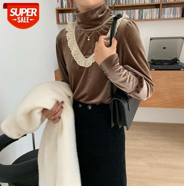 

[huang zheng] french retro high-neck lace velvet bottoming shirt women temperament c86220 #uz0x, Black;gray