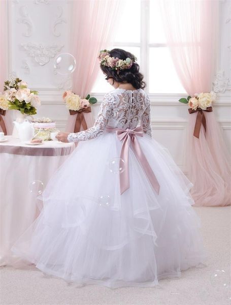 

girl's dresses white flower girl for weddings lace long sleeve ball gown girls pageant first communion dress little, Red;yellow