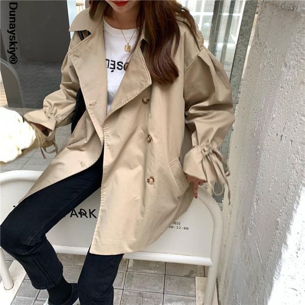 

women's trench coats women classic spring trendy bf stylish double breasted femme khaki clothing all-match leisure simple womens windbr, Tan;black