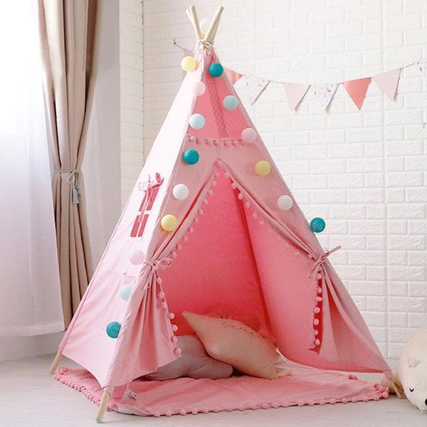 

camping tent home for kid children's game house packing white wool ball decoration indoor playroom tents and shelters