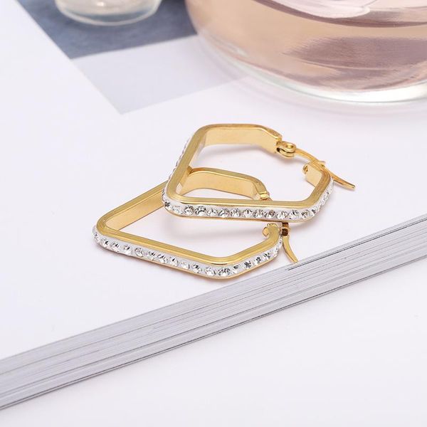 

hoop & huggie gold-color ip plating 316 stainless steel water drop zircon earrings no fade allergy classical brief style, Golden;silver