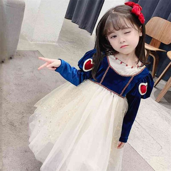 

girls gold velvet princess dresses for year autumn children's costumes winter long-sleeve christmas 210625, Red;yellow