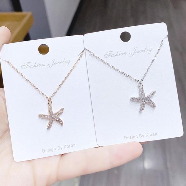 

pendant necklaces super flash zircon starfish student necklace simple personality temperament star clavicle chain female, Silver