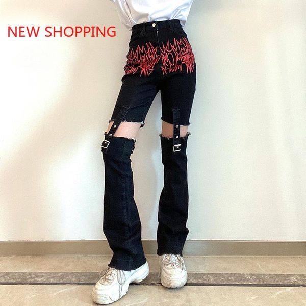 

women's jeans dark academia pants cargo women hollow out trousers female fashion high waist casual trouser gothic streetwear, Blue