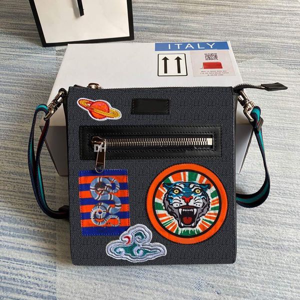 

2023 messenger bags pouches printed and embroidery tiger bird shoulder real leather crossbody handbag bag for man