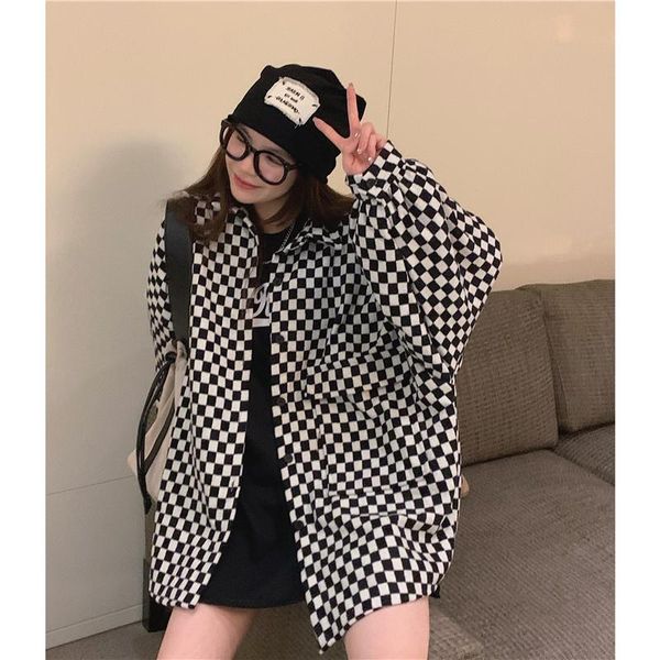 

women's wool & blends casual office coat loose grated plaid shirt 2021 autumn and winter fashion clothing, Black