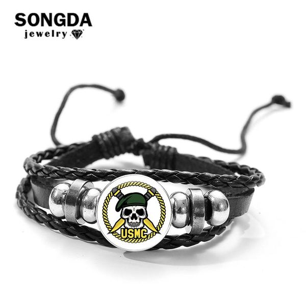 

charm bracelets cartoon soldier skull leather bracelet retro funny cool glass round bangle art picture wristband accessories jewelry, Golden;silver