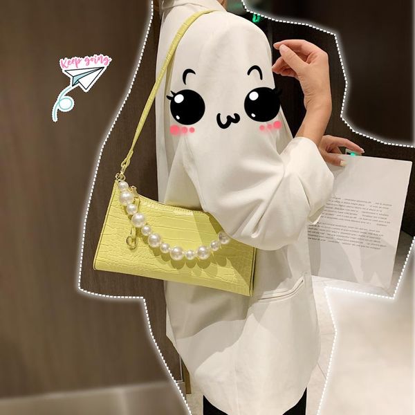 

fashion women's underarm bag solid color pearl purse 2021 pu handbags totes lady daily shopping shoulder bags ladies simple