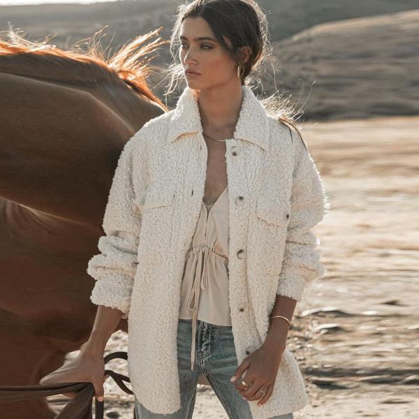 

women's jackets lugentolo faux fur jacket women loose button long-sleeved plush winter streetwear fashion clothing, Black;brown