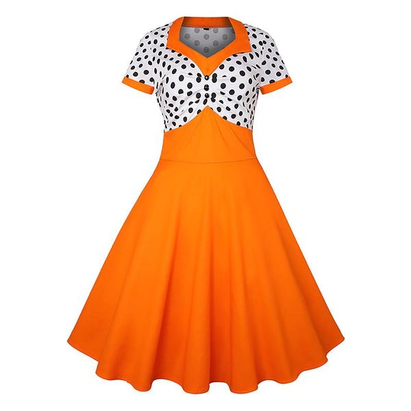 

women's dress plus size 3xl spring fashion 2021 patchwork cute dot print casual retro swing short sleeve summer dresses, Black;gray
