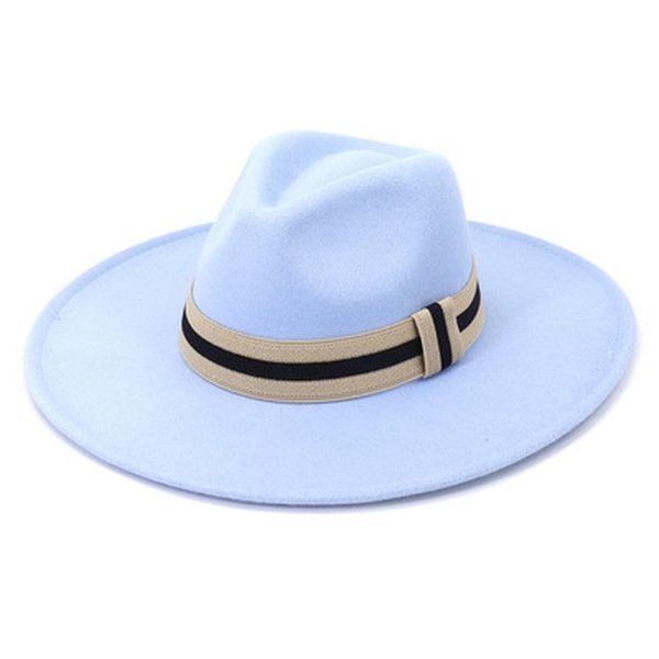 

fedora hats women men big brim 9.5cm classic formal felted belt band white black khaki green summer spring winter hat wide, Blue;gray