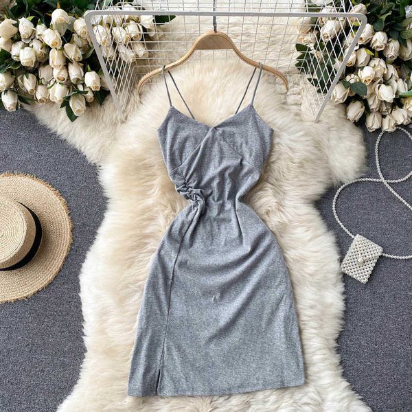 

deat women split temperament bottomed suspender dress solid color waist slim short fashion spring summer 11b719 210709, Black;gray
