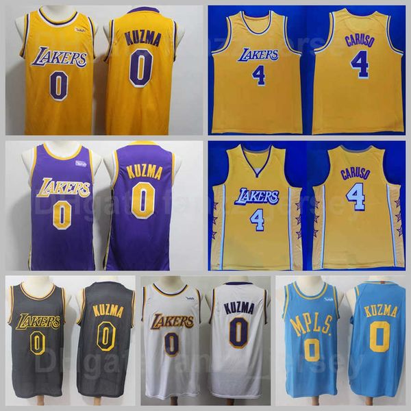 

men basketball kyle kuzma jersey 0 alex caruso 4 black blue white yellow purple embroidery and stitching team color pure cotton excellent qu, Black;red