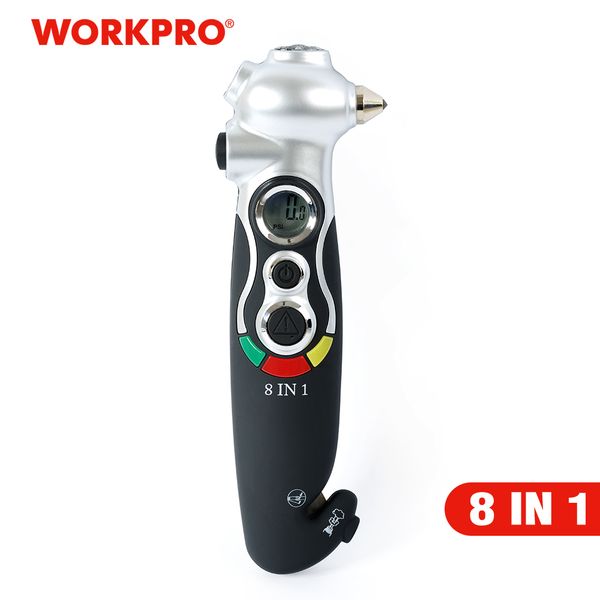 

workpro 8 in 1 digital tire pressure gauge glass breaker rescue safety emergency hammer flashlight seat belt cutter