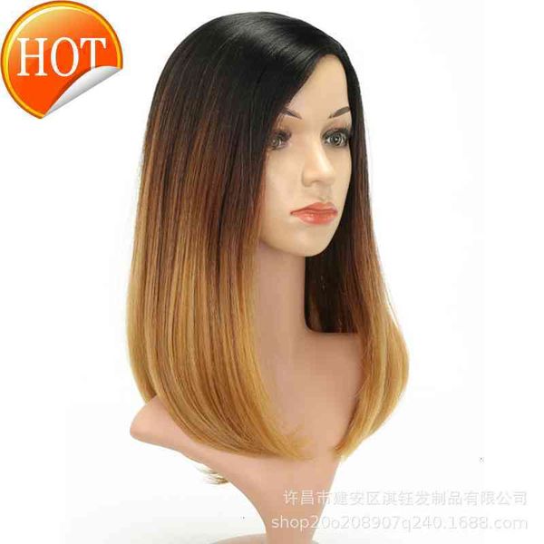 

wig high temperature silk dyeing gradient partial internal buckle chemical fiber head cover women's wig cap customization, Black