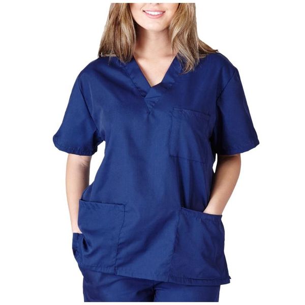 

women's blouses & shirts nursing blouse women short sleeve v-neck uniform with pocket camisa femenina chemisier femme, White