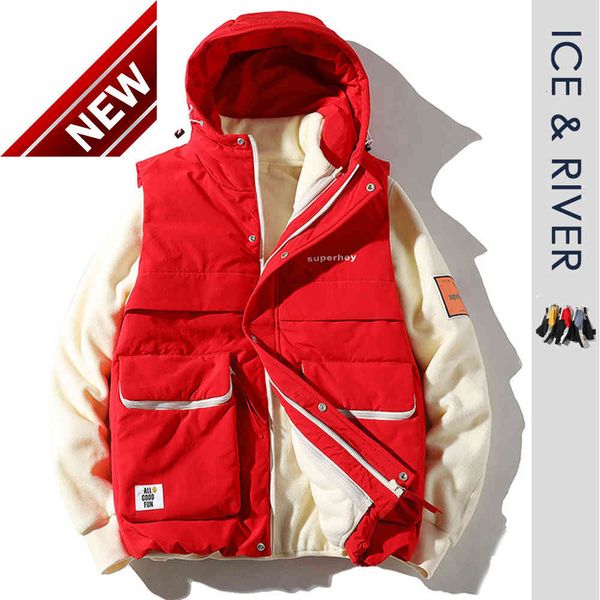 

men 2019 winter new casual hood duck down jackets parkas waistcoat teens fashion warm thick fleece jacket + vest, Black