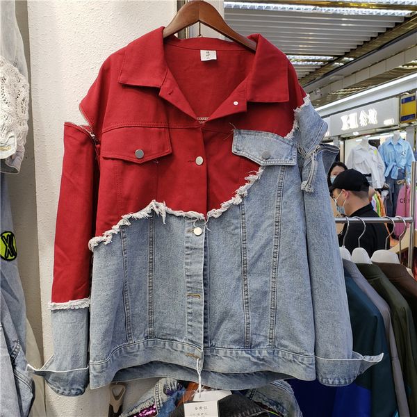 

women's jackets [ewq] least female jean jacket, loose cotton coat, casual, summer mended, two false, 16f1360 fashion. wbhe, Black;brown