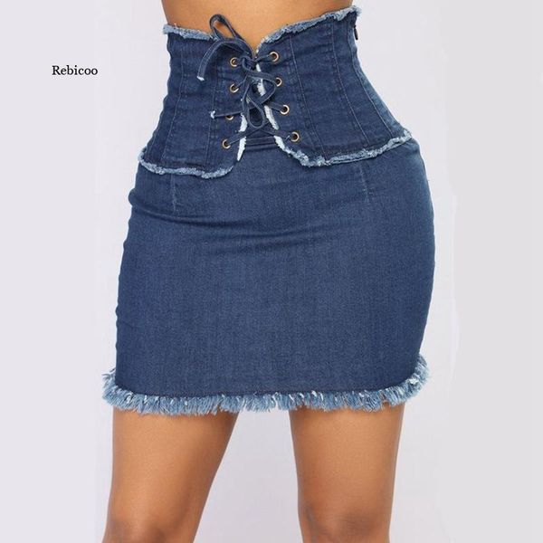 

summer denim skirt casual high waist pencil mini female street pocket bandage jeans style skirts, Black