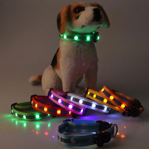 

pet dog products 2.5 cm nylon led strip illuminate reflective collar goods collars & leashes