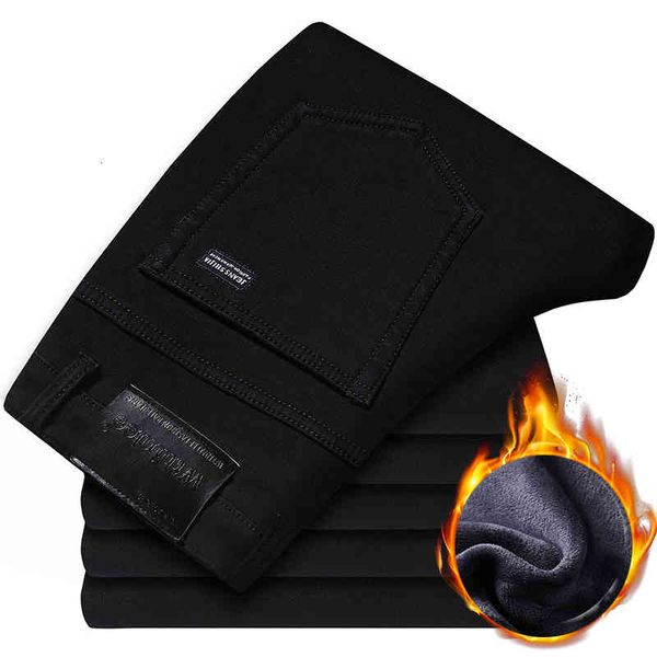 

men's jeans winter thick fleece for cold men warm slim elasticity skinny black fashion casual pants trousers e0e8, Blue