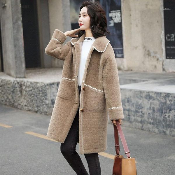 

women's wool & blends mink like fur coat for autumn and winter 2021, Black