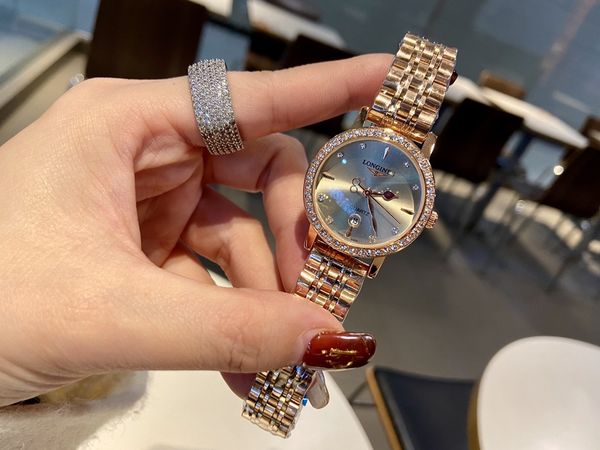 

gold watch casual women watches diamond case fashion dress designer stainless steel strap quartz movement montre bracelet reloj de pulsera, Slivery;brown