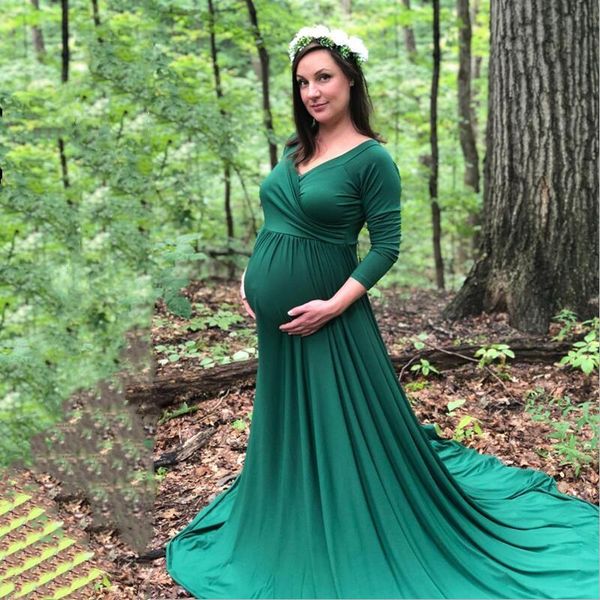 

maternity dresses long sleeve off shoulders cotton gown baby shower dress pregnant women maxi pregnancy po shoot props clothes, White