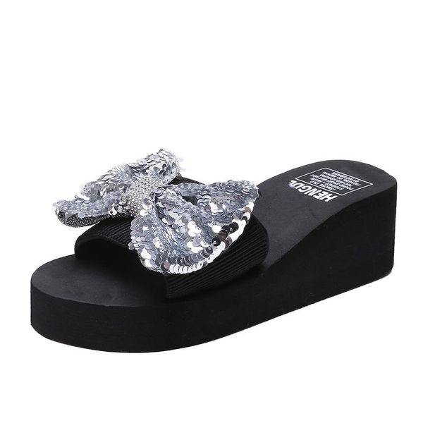 

wedges beach shoes women sandals ladies slippers summer low heels female platform walking bow-knot, Black
