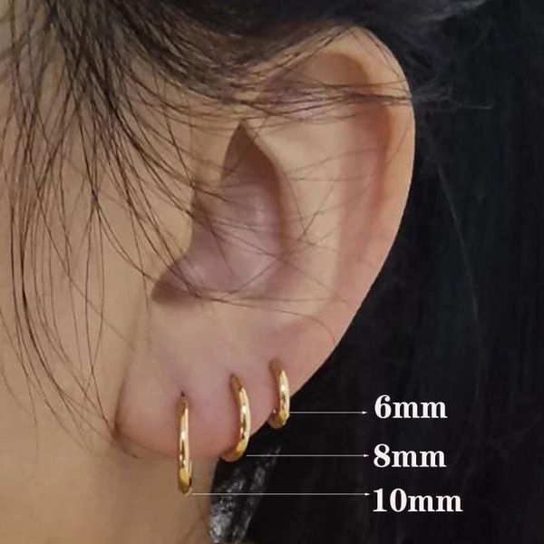 

hoop & huggie 2pc 6/8/10mm tiny korean small stainless steel round mini little earrings for women cartilage piercing loop ring, Golden;silver