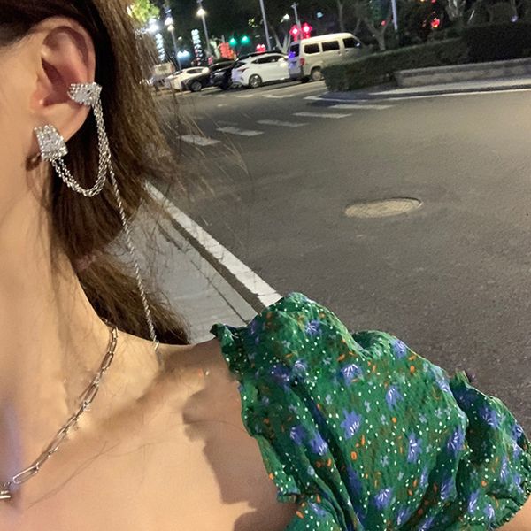 

925 silver needle geometric full diamond fashion earnail earbone clip integrated eardrop net red new personalized earrings