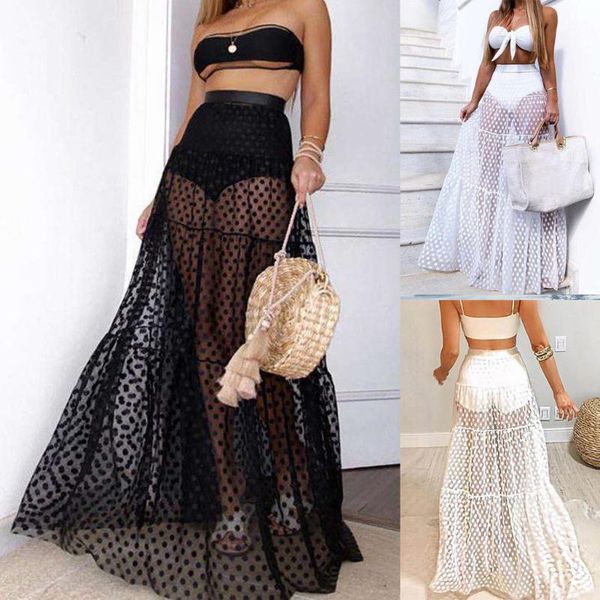 

skirts 2021 beauty fashion party cocktail summer women mesh empire patchwork high waist beach long ankle-length skirt 50, Black