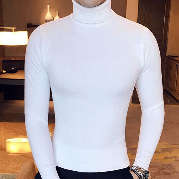 

autumn solid colors jumper men turtleneck sweater dress winter high elasticity slim pullover men knitwear clothing 7873 210909, White;black