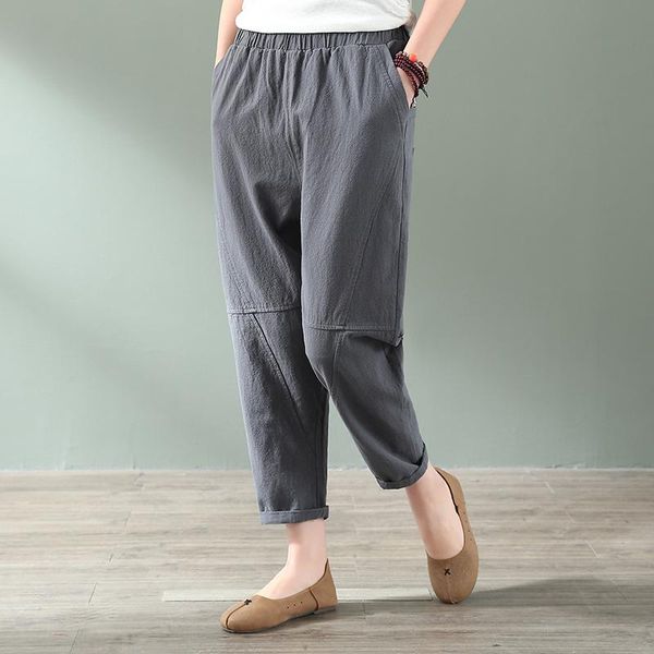

women's pants & capris women cotton linen fashion big size 2021 summer autumn harem solid color turnip casual vintage trousers, Black;white