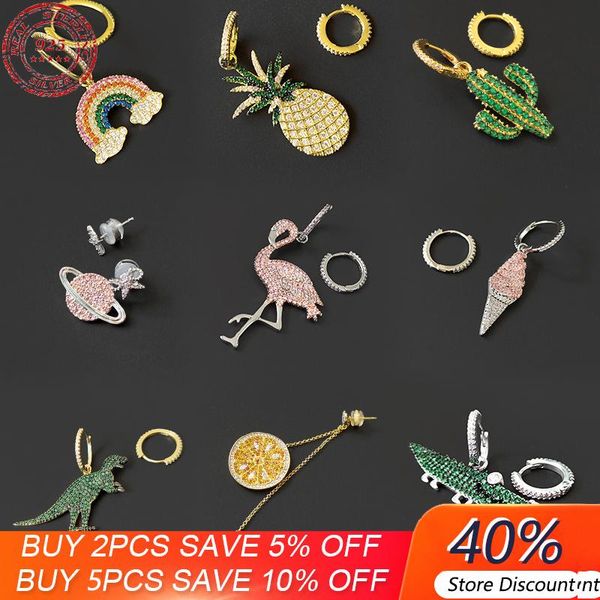 

stud s925 sterling silver colorful cream monaco rainbow earrings dinosaur planet cactus small crocodile luxury jewelry, Golden;silver