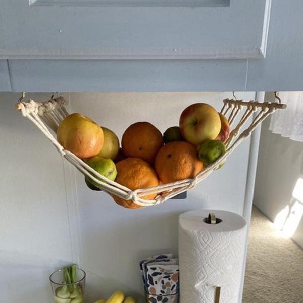 

hooks & rails boho hanging vegetable holder bag kitchen fruit and net hand-woven racks under the cabinet large capacity ins rack
