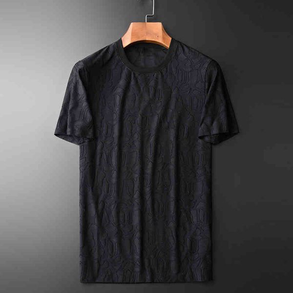 

tee shirt shirt geometry jacquard mens t-shirts short sleeve summer round collar male tee plus size 4xl slim fit man t-shirt, White;black