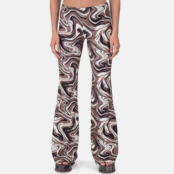

women's pants & capris giyu casual women brown print flared fashion high waist y2k long trousers bodycon summer slim pantalones femme s, Black;white