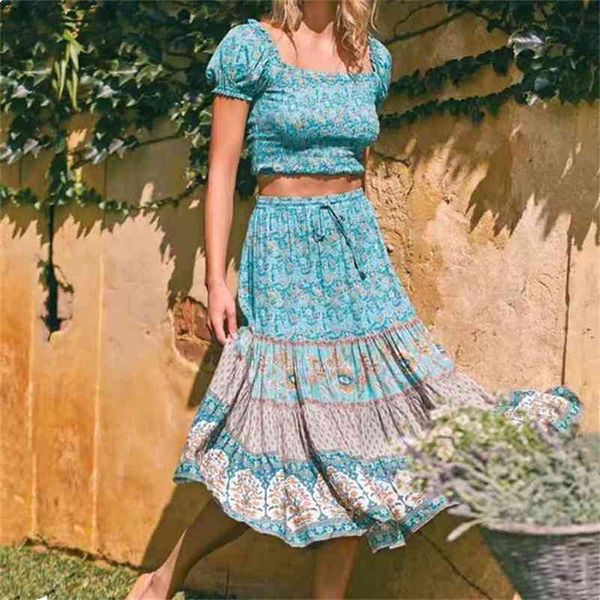 

boho location floral print cotton long skirt bohemia women elastic high waist spliced ruched pleated skirts holiday green beach 210429, Black
