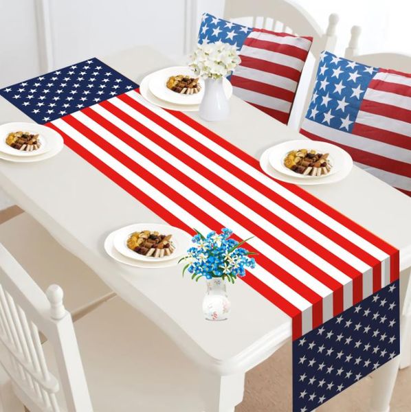 American Independence Day Banner Flaggen Leinen Tischläufer Home Restaurant Dekoration Zwerg Langstreifen Tischdecke Wohnzimmer Couchtische Tischdecken