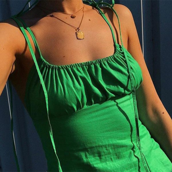 

backless halter sleeveless summer pleated slim crop tees streetwear women camisole tank party clubwear women's tanks & camis, White