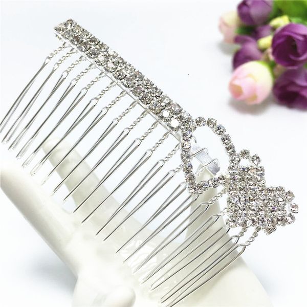 

style elegant double love rhinestone hair comb, Slivery;golden