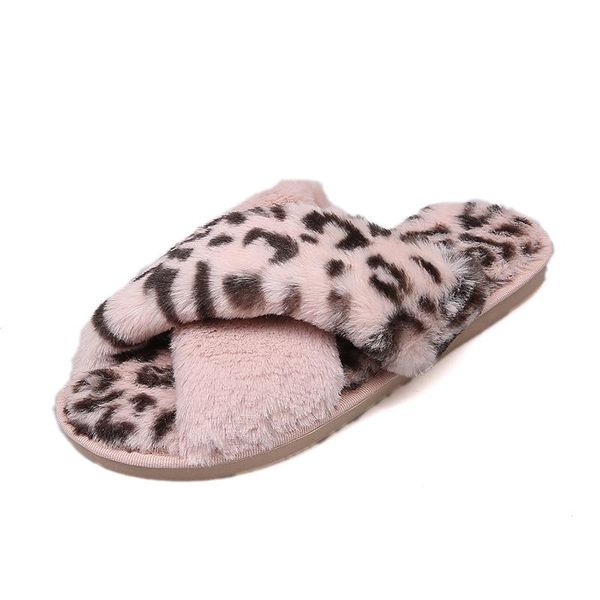 

winter women home slippers with faux fur fashion warm shoes woman slip on flats female slides leopard plus size 41 yyj128, Black