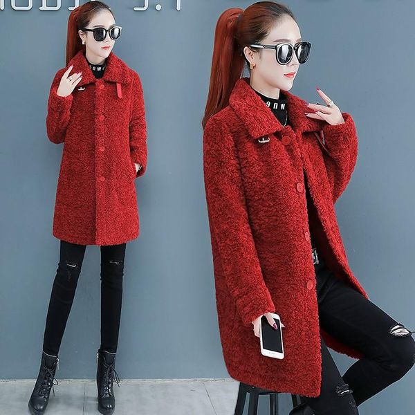 

women's fur & faux 2021 winter coat women high street oversized coats ladies outwear small wool lamb grain integrated down, Black