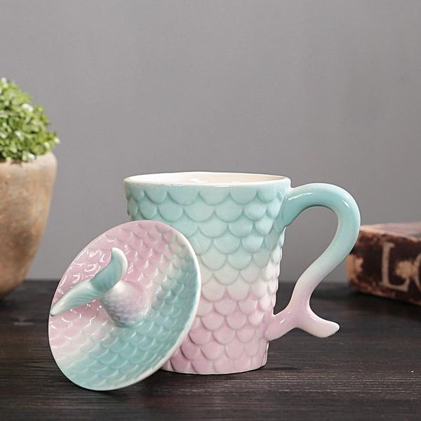 

mugs personality with lid trend lovely fish scale cup ceramic water creative gift simple office valentine's day mark