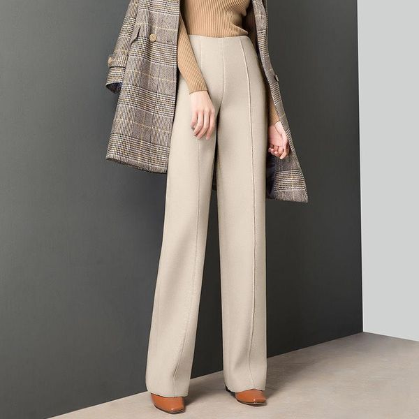 

women's pants & capris women solid wide leg autumn and winter high waist straight woolen female loose casual long trousers c328, Black;white