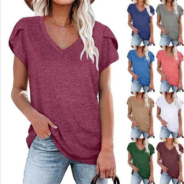 

women's t-shirt fashion women elegant solid color ladies tee casual v-neck short sleeve female, White