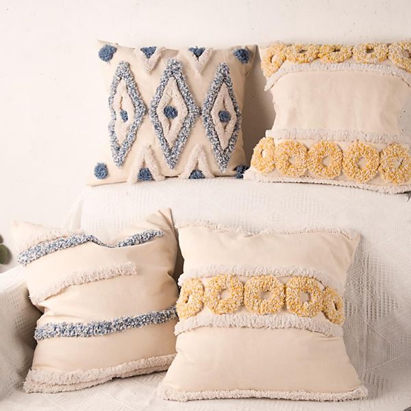 

cushion/decorative pillow throw cover decorative handmade woven boho cushion case for couch living bed room cotton square pillowcase with ta